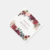 Serviette En Papier Mariage boho rustique bordeaux aquarelle (Coin)