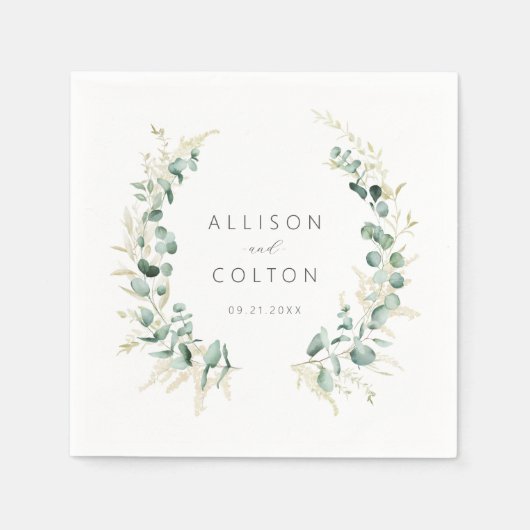 Serviette En Papier Mariage boho rustique eucalyptus vert (Devant)