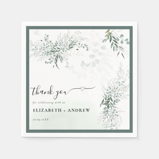 Serviette En Papier Mariage Boho vert (Devant)