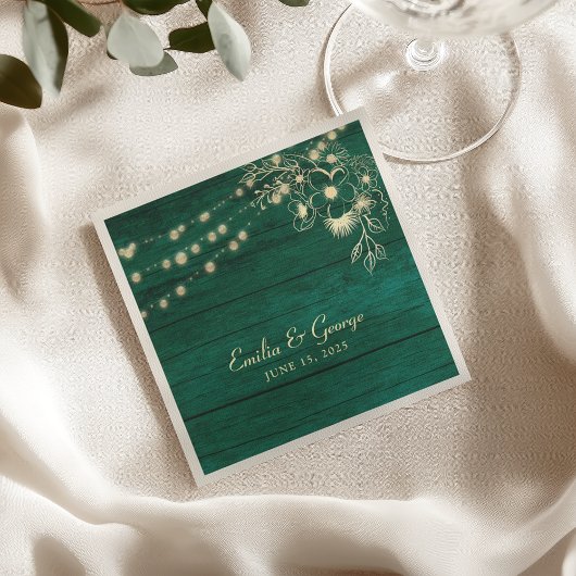 Serviette En Papier Mariage Bois Rustique Vert Émeraude