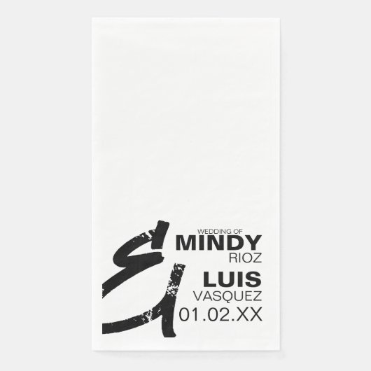 Serviette En Papier Mariage BOLD AMPERSAND Grunge Noir Blanc (Devant)