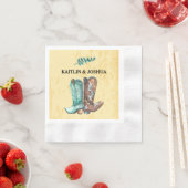 Serviette En Papier Mariage Boots Cowboy 🤠 Monogramme Rustique Occide (En situation)