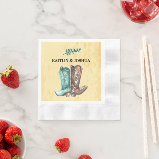 Serviette En Papier Mariage Boots Cowboy 🤠 Monogramme Rustique Occide (En situation)