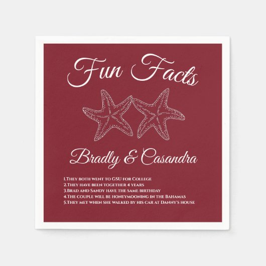 Serviette En Papier Mariage bordeaux nautique Starfish Fun fait (Devant)