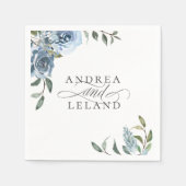 Serviette En Papier Mariage botanique bleu Dusty (Devant)