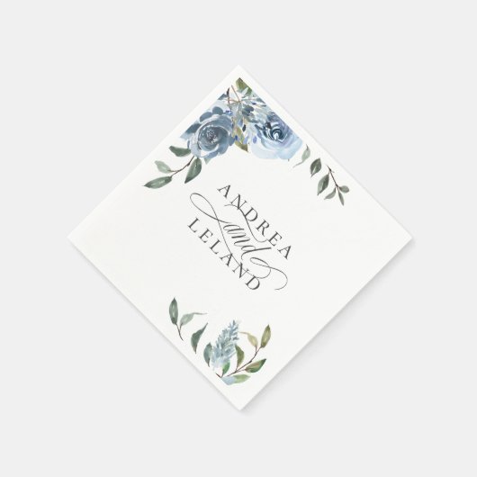 Serviette En Papier Mariage botanique bleu Dusty (Coin)