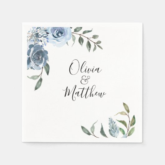 Serviette En Papier Mariage botanique bleu Dusty (Devant)
