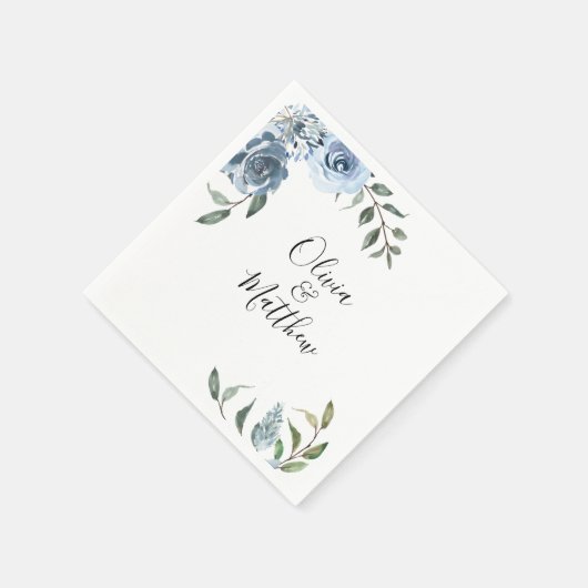 Serviette En Papier Mariage botanique bleu Dusty (Coin)