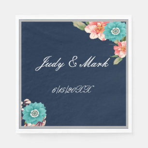Serviette En Papier Mariage Botanique Bleu Et Rose Romantique