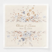 Serviette en papier mariage botanique bleu poussié (Devant)