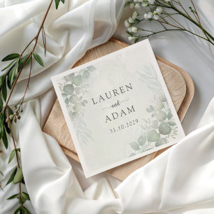 Serviette En Papier Mariage Botanique Bohème Vert Eucalyptus