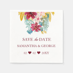 Serviette En Papier Mariage botanique de Bourgogne Marsala Gold Floral