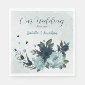Serviette En Papier Mariage botanique de fleurs bleu foncé (Devant)