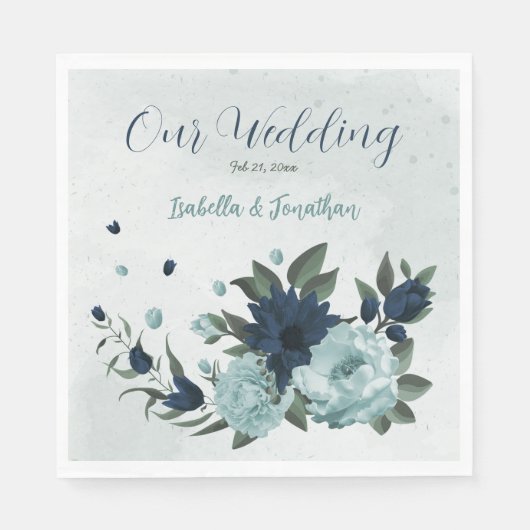 Serviette En Papier Mariage botanique de fleurs bleu foncé (Devant)