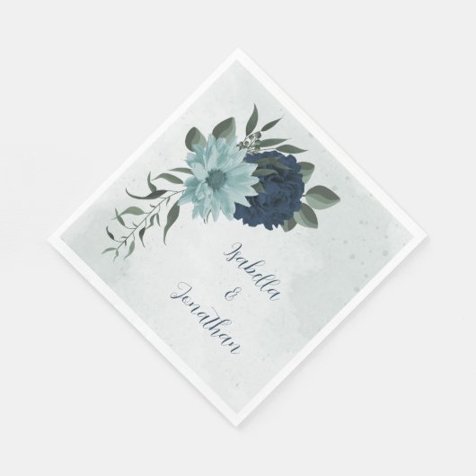Serviette En Papier Mariage botanique de fleurs bleu foncé (Coin)