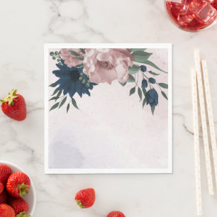 Serviette En Papier mariage botanique de fleurs rose et marine