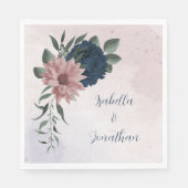 Serviette En Papier mariage botanique de fleurs rose et marine (Devant)