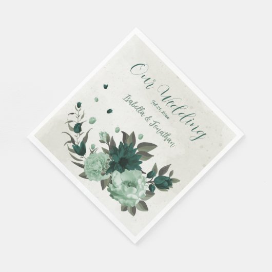 Serviette En Papier mariage botanique des fleurs vert émeraude (Coin)