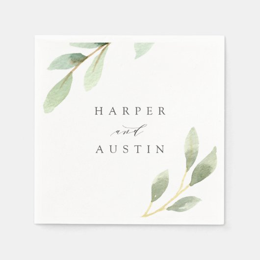 Serviette En Papier Mariage botanique du feuillage vert (Devant)