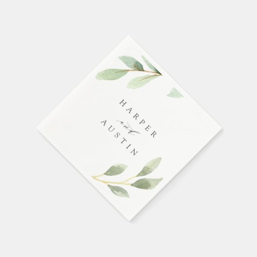 Serviette En Papier Mariage botanique du feuillage vert (Coin)
