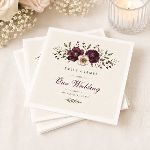 Serviette En Papier Mariage Botanique Élégante Prune Olive