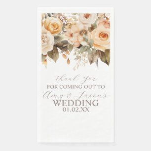 Serviette En Papier Mariage botanique floral beige marron neutre