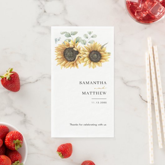 Serviette En Papier Mariage botanique floral de tournesol (En situation)