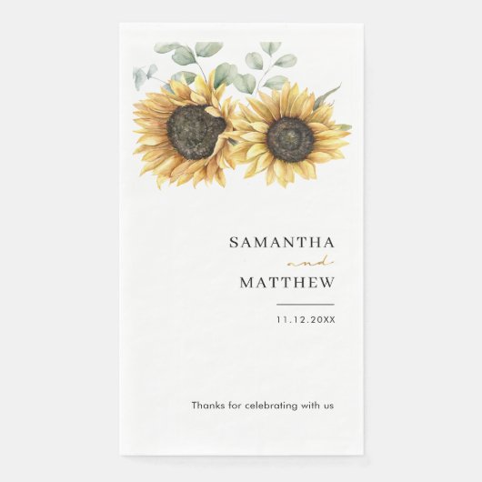 Serviette En Papier Mariage Botanique Florale Tournesol (Devant)
