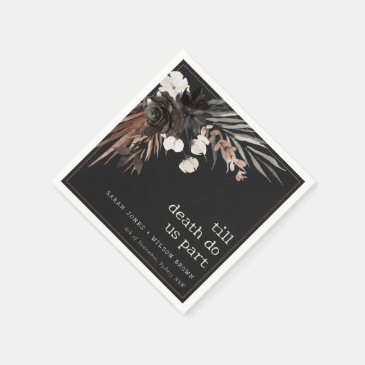 Serviette En Papier Mariage Botanique Gothique Rustique Bohème Noir (Coin)