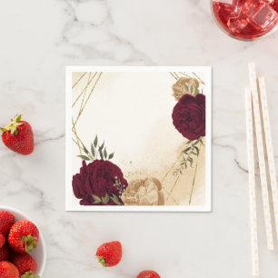 Serviette En Papier Mariage botanique marron vert beige or