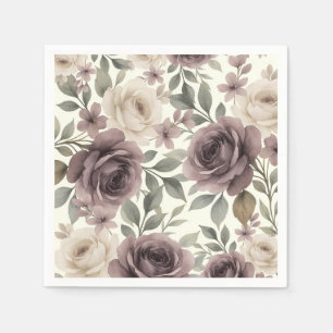 Serviette En Papier Mariage botanique Mauve poussiéreux et Fleur d'Ivo