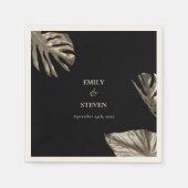 Serviette En Papier Mariage botanique moderne élégant noir et or (Devant)