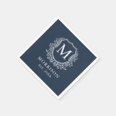 Serviette En Papier Mariage botanique Monogram Navy Blue Crest (Coin)