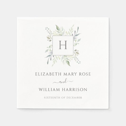 Serviette En Papier Mariage botanique Monogramme (Devant)