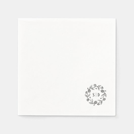 Serviette En Papier Mariage botanique noir blanc (Devant)