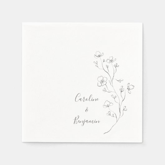 Serviette En Papier Mariage botanique noir blanc minimaliste (Devant)