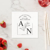 Serviette En Papier Mariage botanique noir et blanc (En situation)