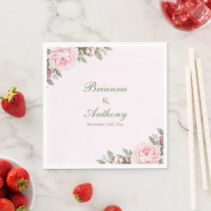 Serviette En Papier Mariage botanique romantique rose pivoine rose pou