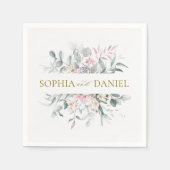 Serviette En Papier Mariage botanique rose pâle à fleurs Eucalyptus (Devant)