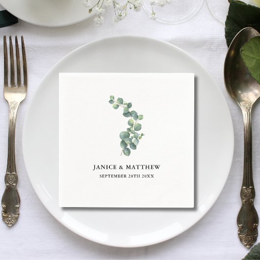 Serviette En Papier Mariage Botanique Rustique au Eucalyptus
