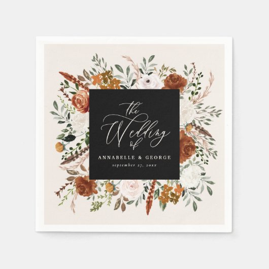 Serviette En Papier Mariage botanique rustique script terracotta servi (Devant)