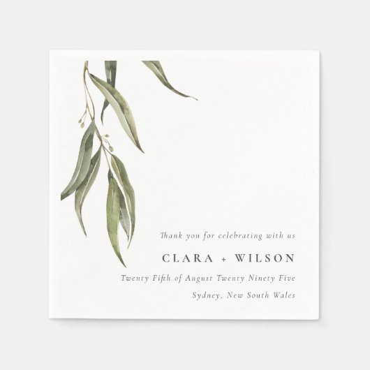 Serviette En Papier Mariage botanique simple d'Eucalyptus (Devant)