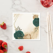 Serviette En Papier Mariage botanique vert émeraude beige or (En situation)