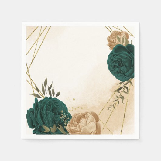 Serviette En Papier Mariage botanique vert émeraude beige or (Devant)