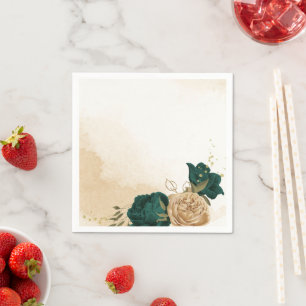 Serviette En Papier Mariage botanique vert émeraude beige or