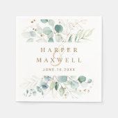 Serviette En Papier Mariage botanique vert et or (Devant)