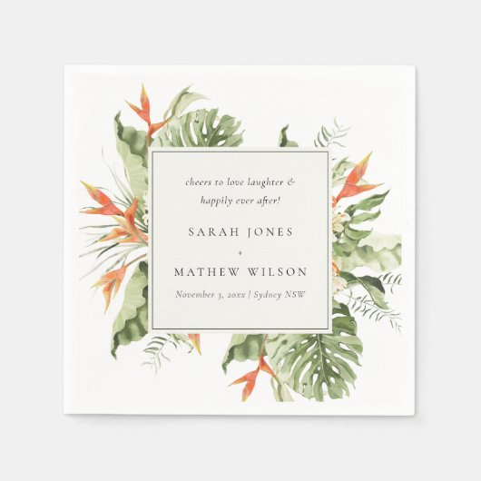 Serviette En Papier Mariage botanique vert orange tropical (Devant)