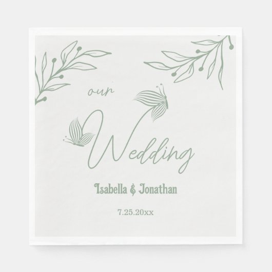Serviette En Papier Mariage botanique vert sauge simple (Devant)