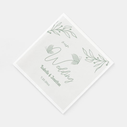 Serviette En Papier Mariage botanique vert sauge simple (Coin)