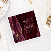 Serviette En Papier Mariage Bourgogne Or Script Géode Agate
